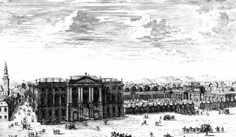 建物や人々が描かれた古いイラスト